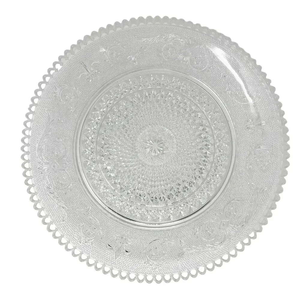Vintage Clear Cut Glass Serving Plate 9.5‎ Inch Elegant Bridal MCM Fleur De Leis